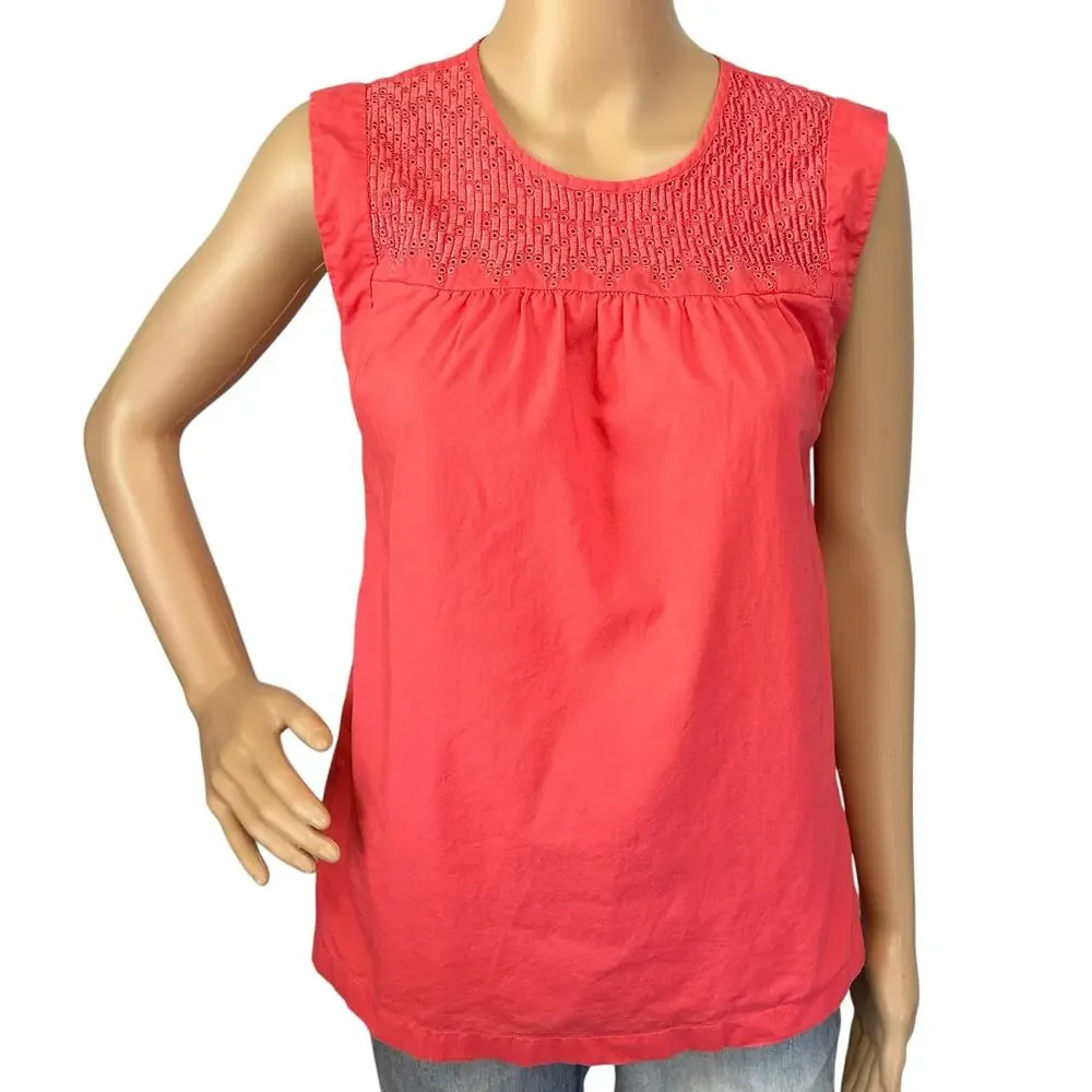 J. Crew Embroidered Windowpane Tank Top Coral Pink C5016 Size 2